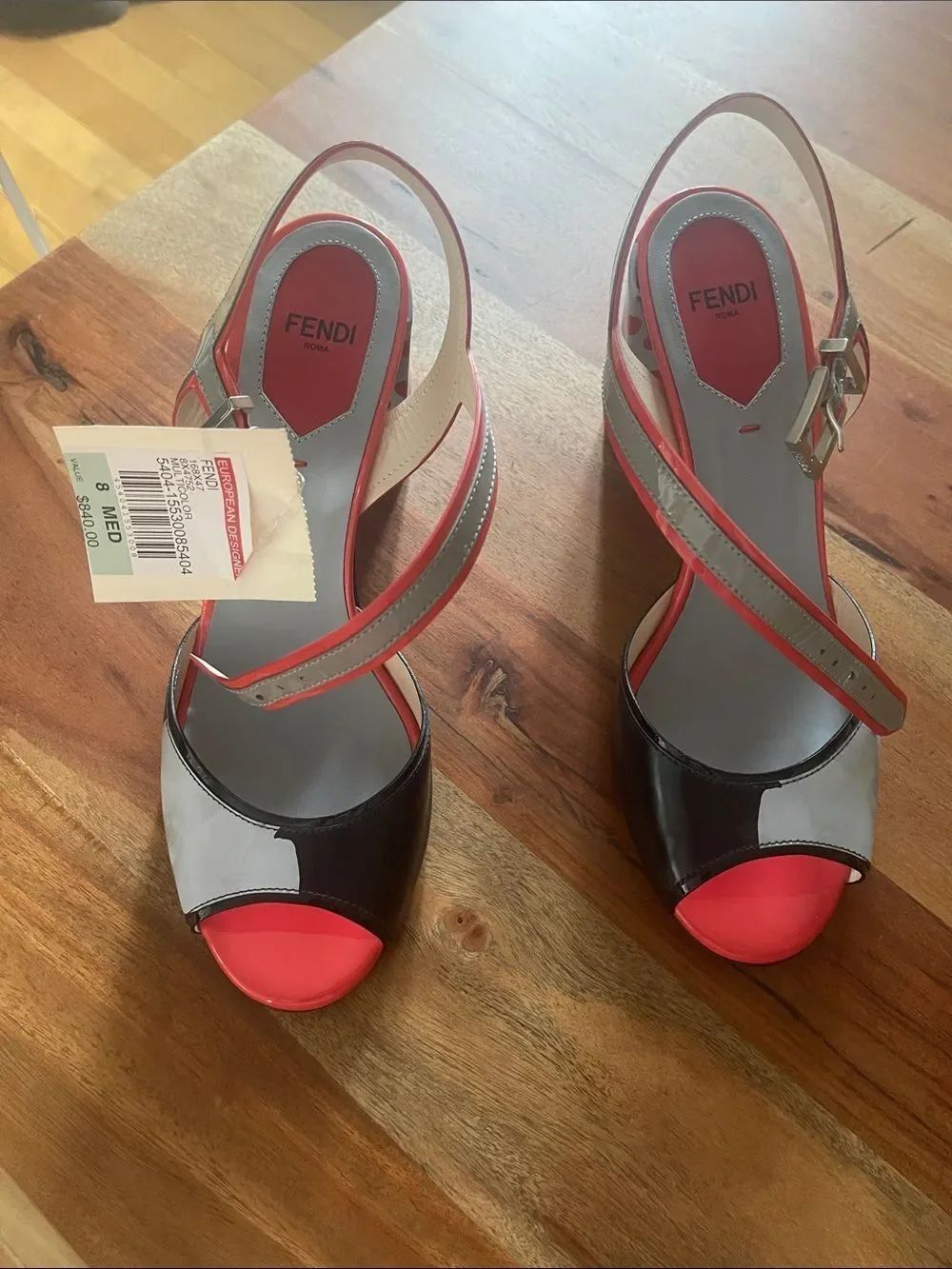 Fendi Multicolor Patent Leather Peep-Toe Slingback Heels